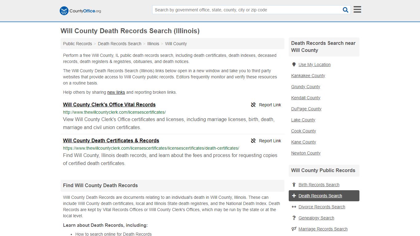 Will County Death Records Search (Illinois) - County Office